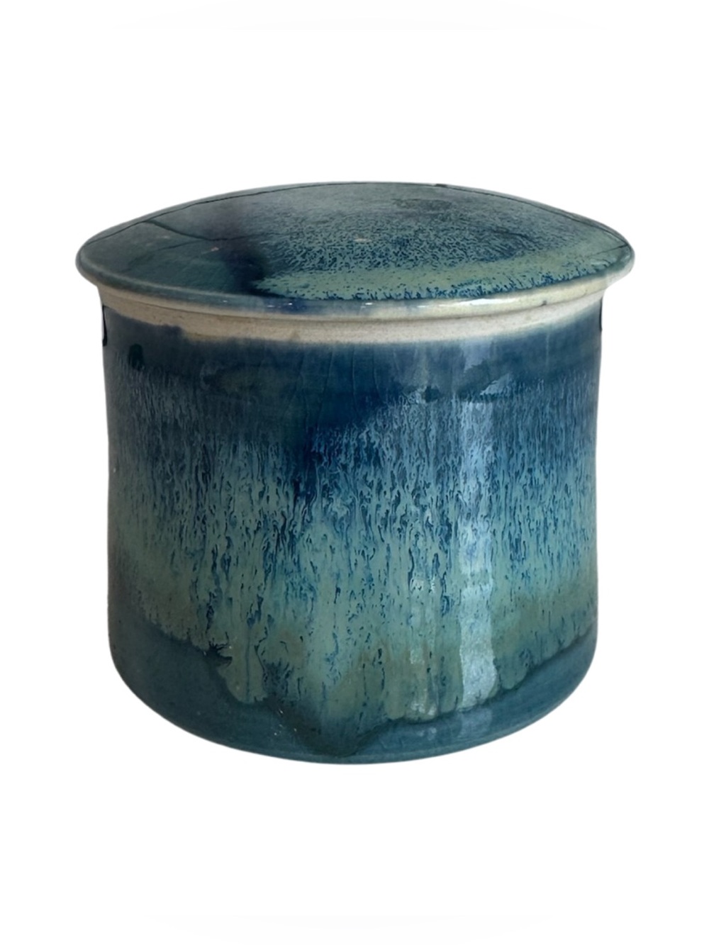 NWOT Handcrafted Blue Glazed Ceramic French Butter Keeper - Signed